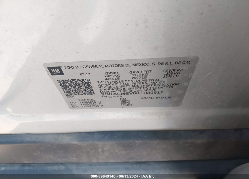 2019 GMC TERRAIN SLE VIN: 3GKALMEV0KL330917