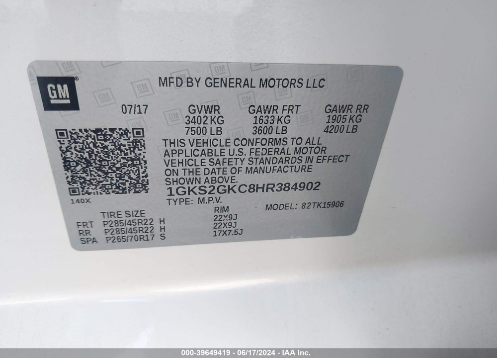 2017 GMC YUKON XL SLT VIN: 1GKS2GKC8HR384902
