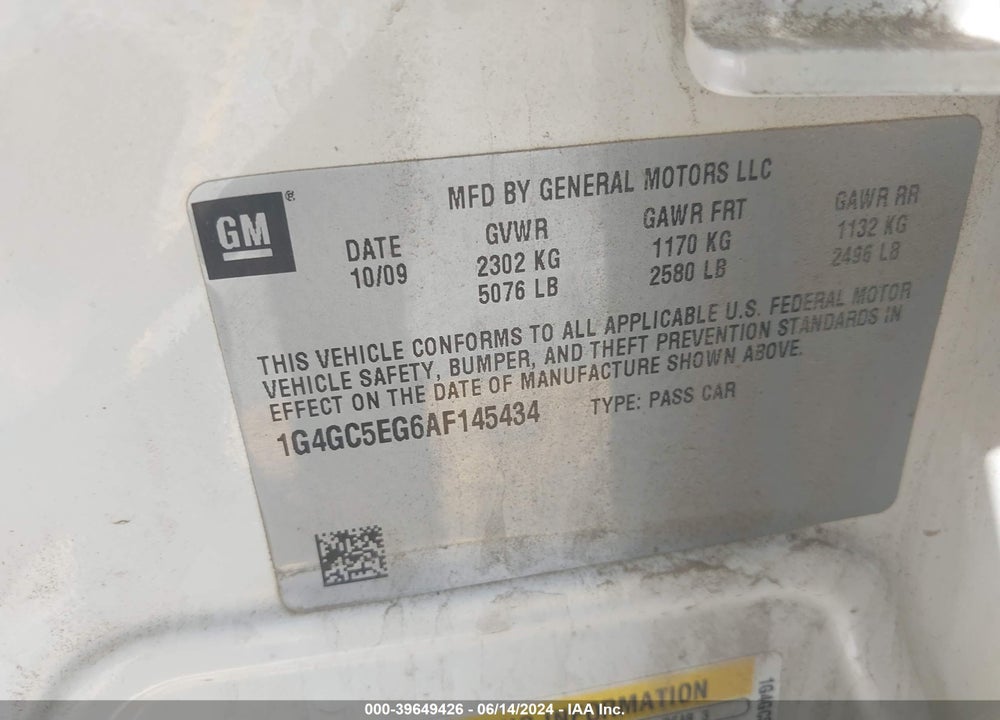 2010 BUICK LACROSSE CXL VIN: 1G4GC5EG6AF145434