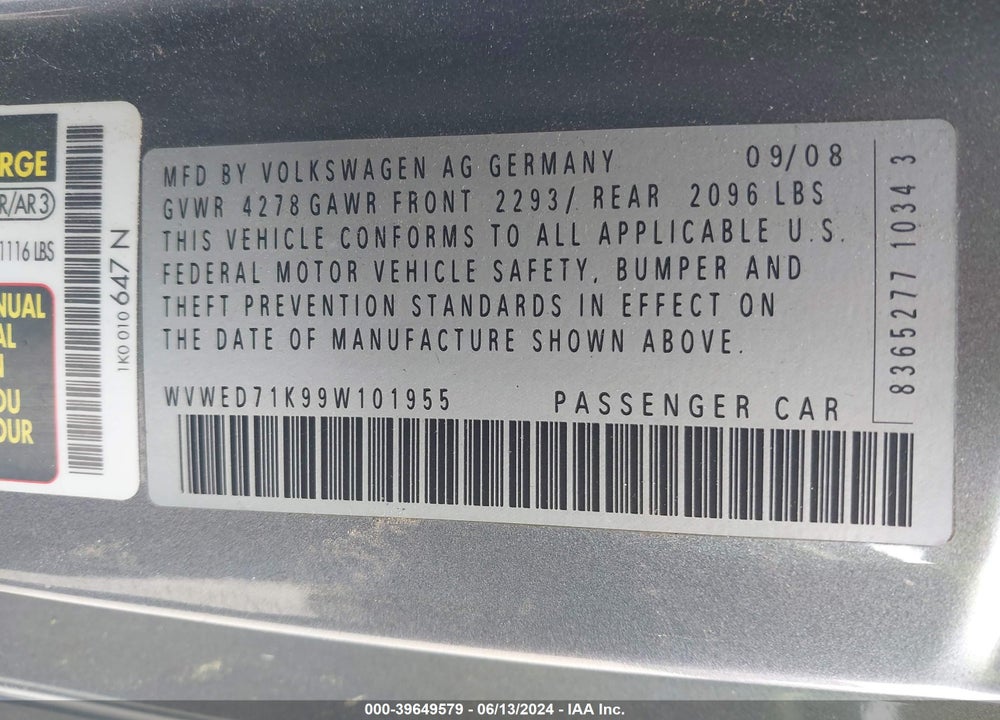 2009 VOLKSWAGEN GTI 2-DOOR VIN: WVWED71K99W101955