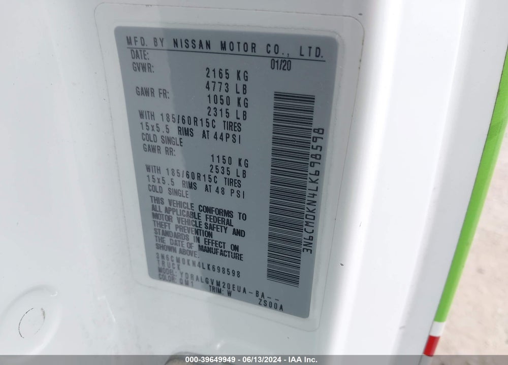 2020 NISSAN NV200 COMPACT CARGO SV XTRONIC CVT VIN: 3N6CM0KN4LK698598