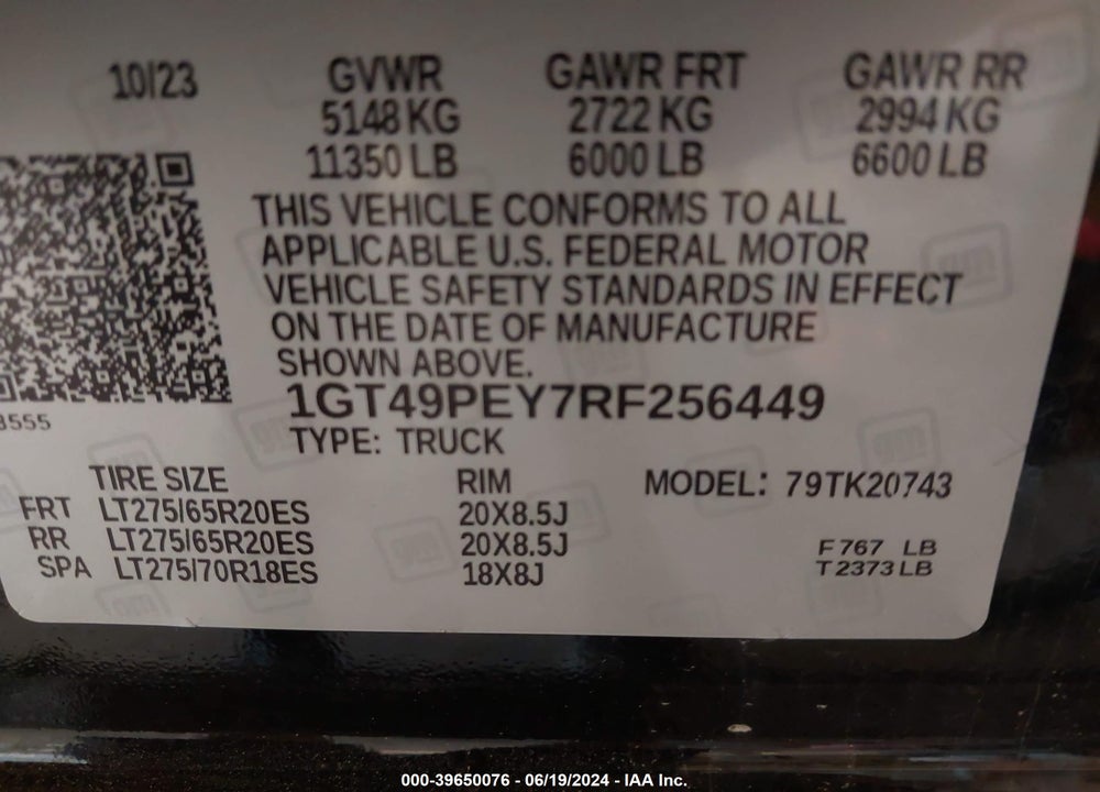 2024 GMC SIERRA 2500HD 4WD STANDARD BED AT4 VIN: 1GT49PEY7RF256449