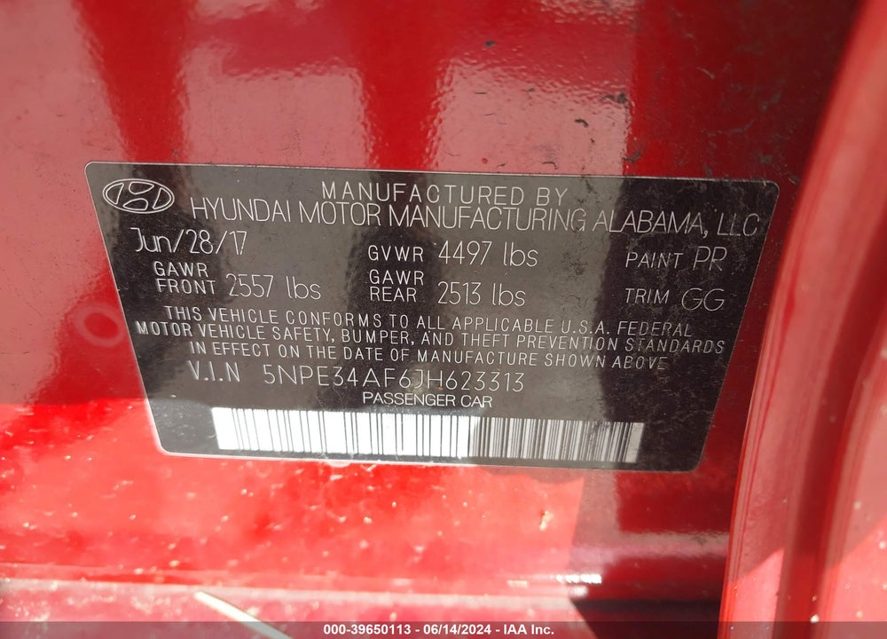 2018 HYUNDAI SONATA SEL VIN: 5NPE34AF6JH623313