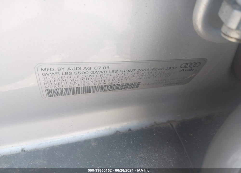 2007 AUDI A6 3.2 AVANT VIN: WAUKH94F37N023836