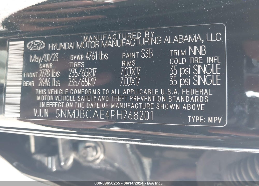 2023 HYUNDAI TUCSON SEL VIN: 5NMJBCAE4PH268201