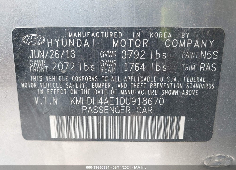 2013 HYUNDAI ELANTRA GLS VIN: KMHDH4AE1DU918670