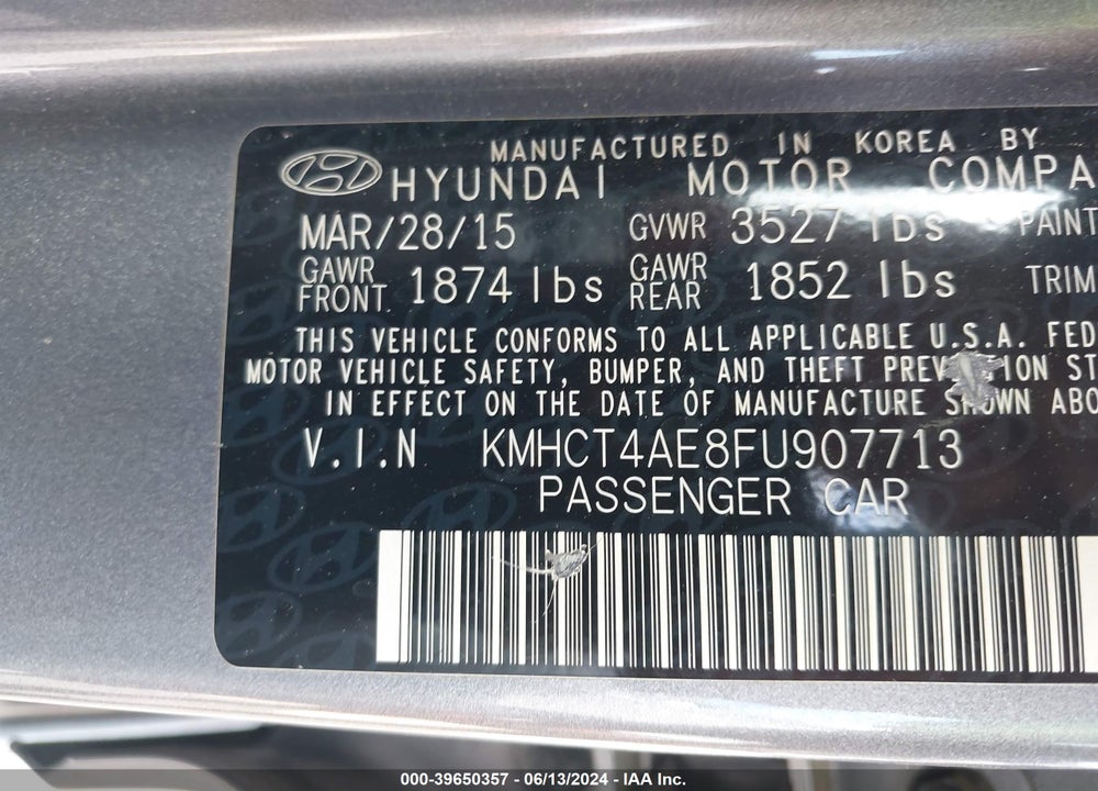 2015 HYUNDAI ACCENT GLS VIN: KMHCT4AE8FU907713