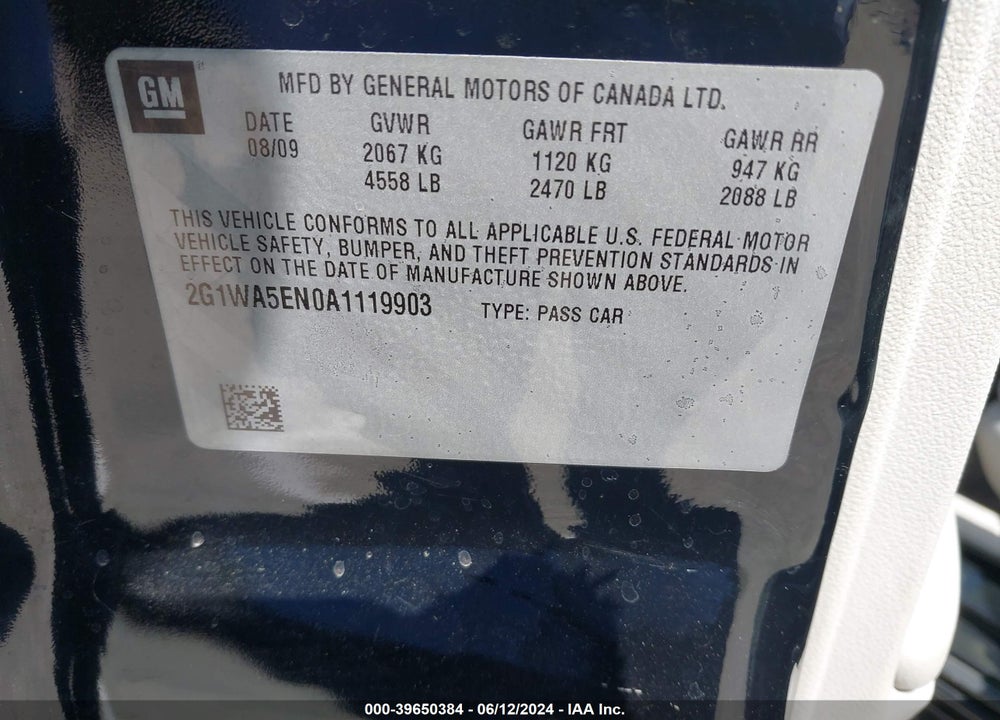 2010 CHEVROLET IMPALA LS VIN: 2G1WA5EN0A1119903