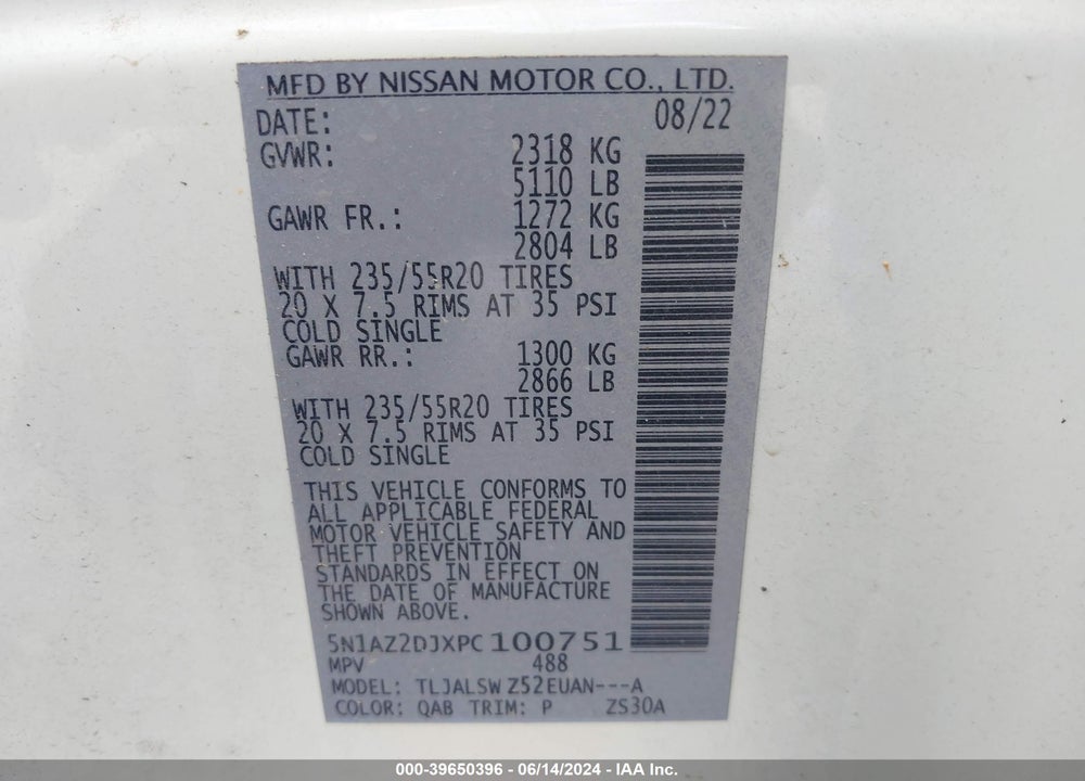 2023 NISSAN MURANO PLATINUM FWD VIN: 5N1AZ2DJXPC100751