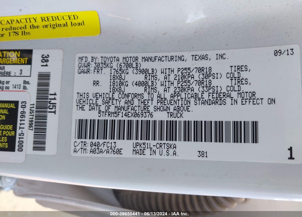 2014 TOYOTA TUNDRA SR5 4.6L V8 VIN: 5TFRM5F14EX069376