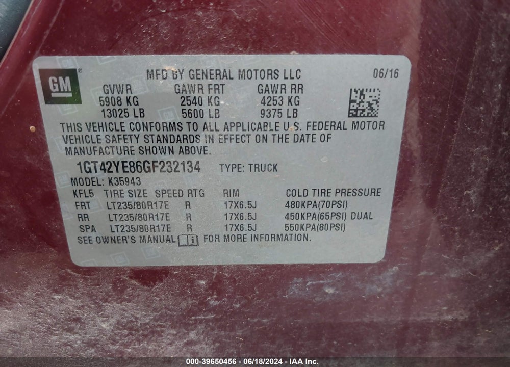 2016 GMC SIERRA 3500HD DENALI VIN: 1GT42YE86GF232134