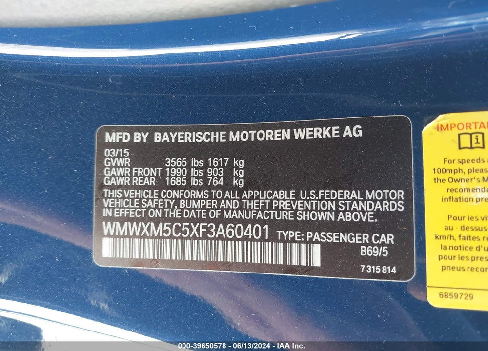 2015 MINI HARDTOP COOPER VIN: WMWXM5C5XF3A60401