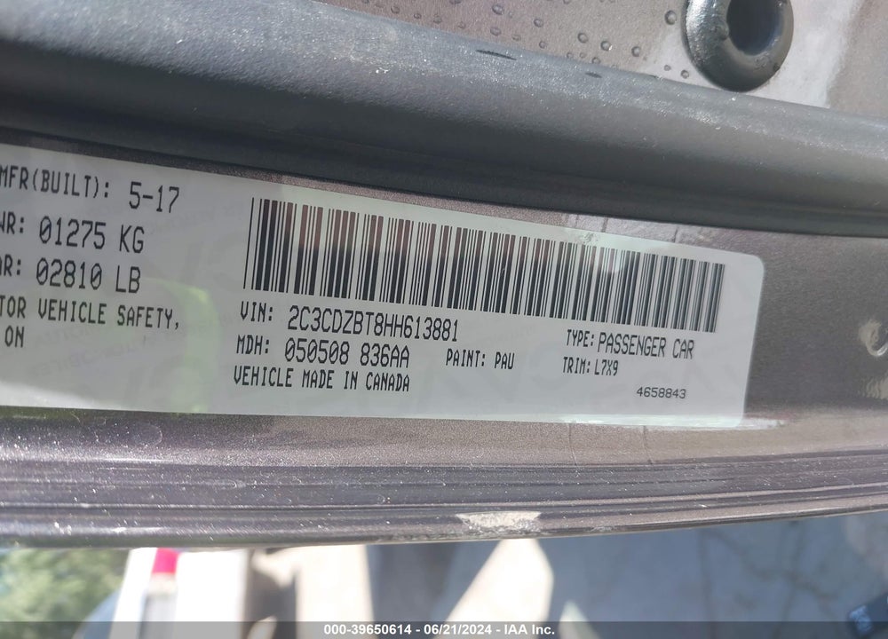 2017 DODGE CHALLENGER R/T VIN: 2C3CDZBT8HH613881