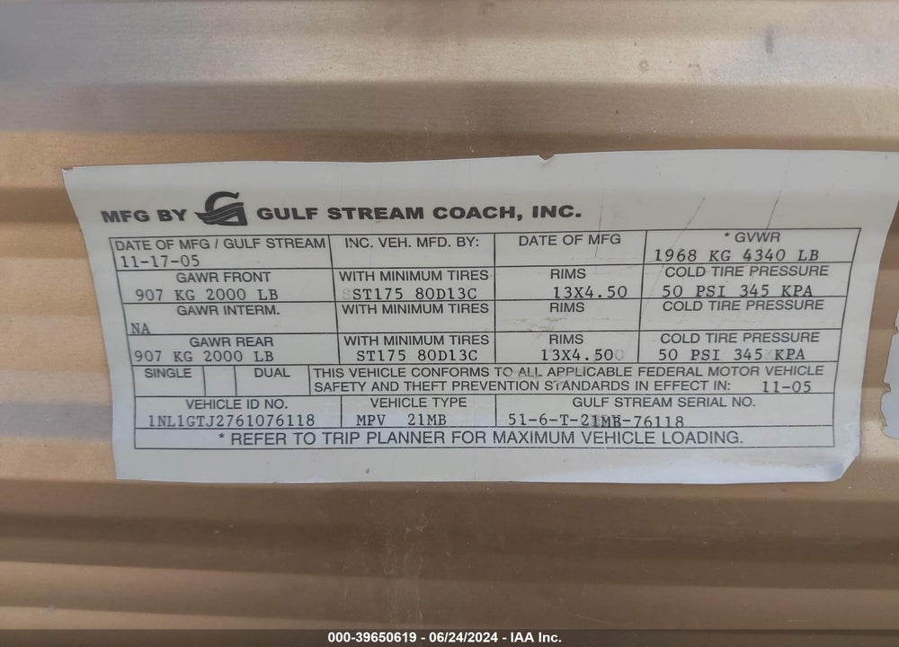 2006 GULFSTREAM AMERI-LITE TRAVEL TRAILER VIN: 1NL1GTJ2761076118