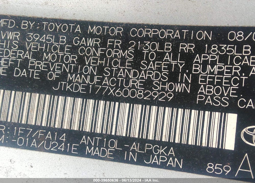 2006 SCION TC VIN: JTKDE177X60082929