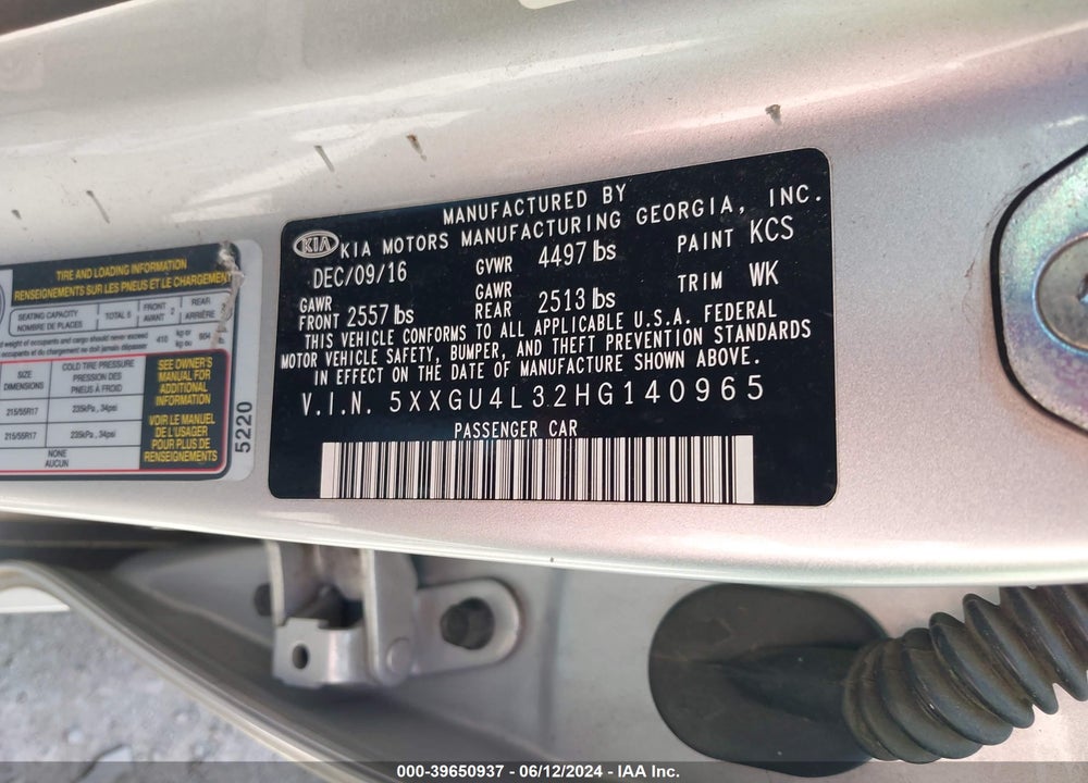 2017 KIA OPTIMA EX VIN: 5XXGU4L32HG140965