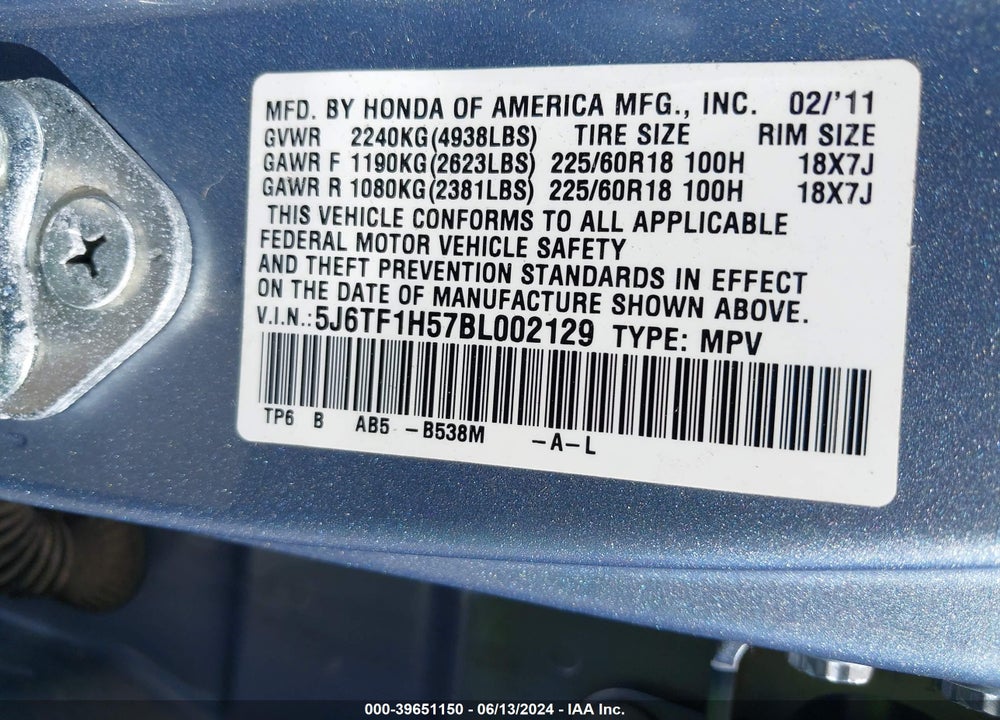 2011 HONDA ACCORD CROSSTOUR EX-L VIN: 5J6TF1H57BL002129