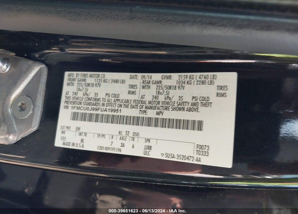 2015 FORD ESCAPE TITANIUM VIN: 1FMCU0J99FUA19951
