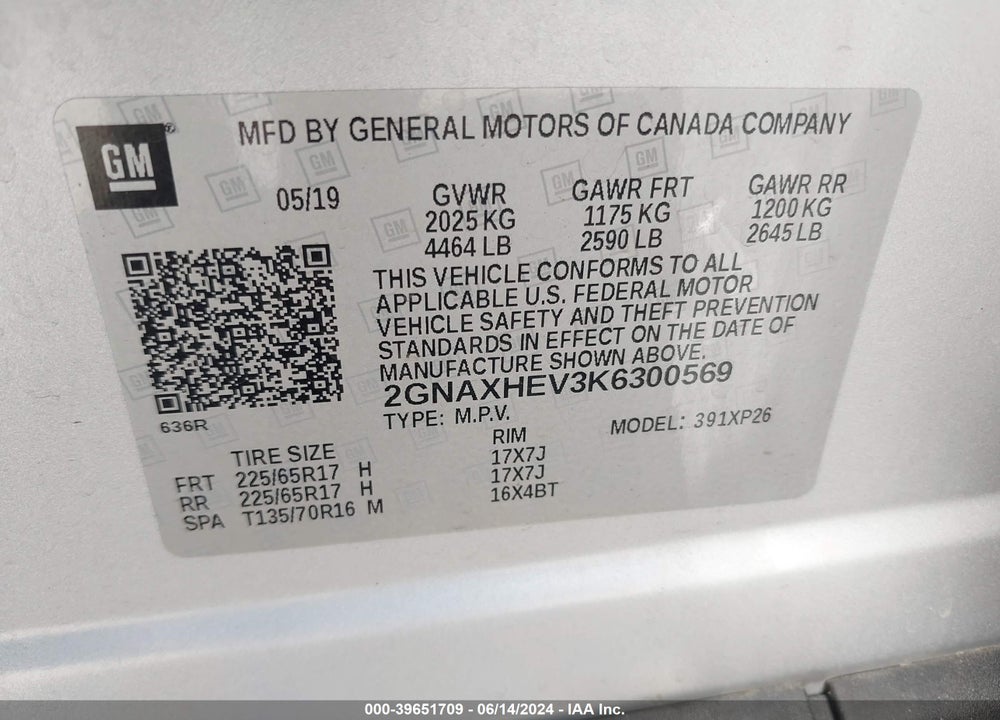 2019 CHEVROLET EQUINOX LS VIN: 2GNAXHEV3K6300569