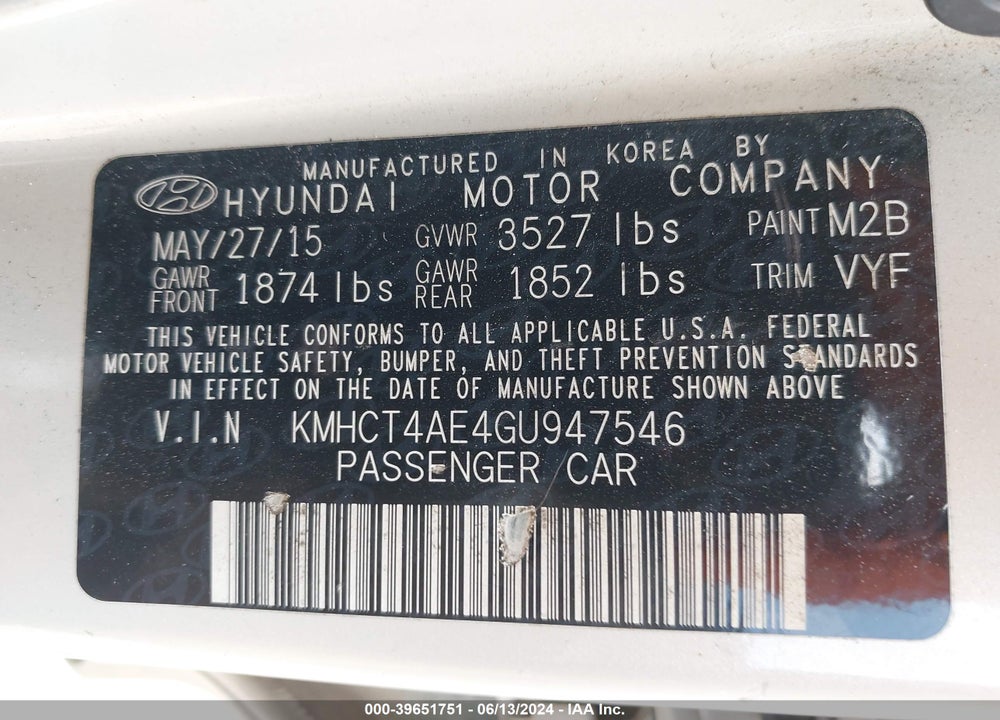 2016 HYUNDAI ACCENT SE VIN: KMHCT4AE4GU947546