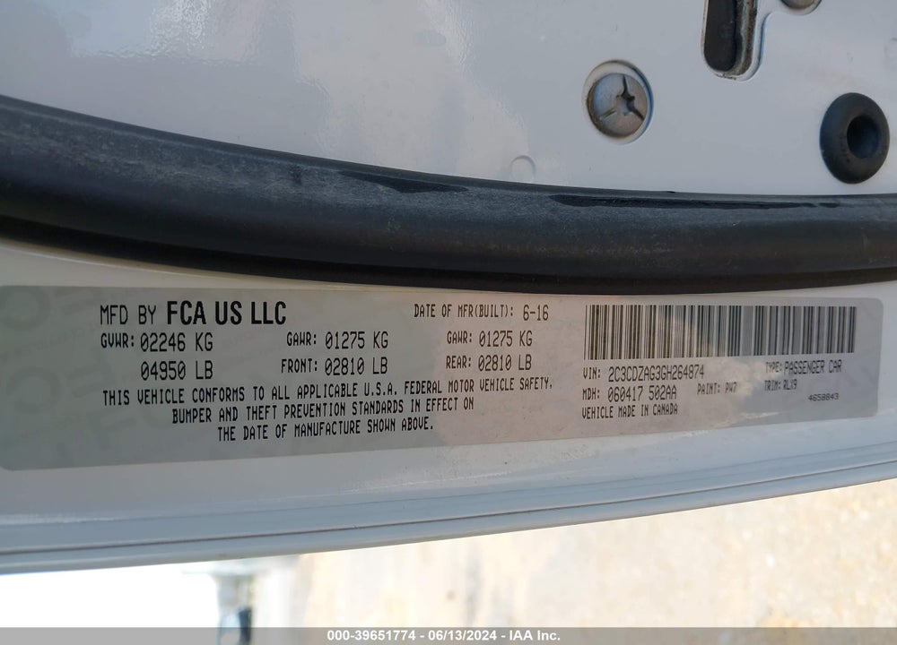 2016 DODGE CHALLENGER SXT PLUS VIN: 2C3CDZAG3GH264874