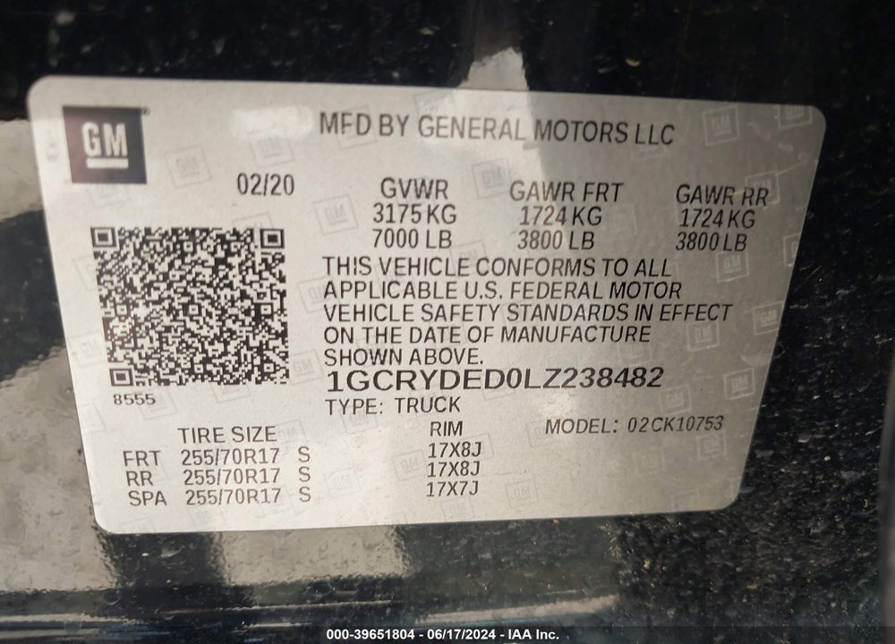 2020 CHEVROLET SILVERADO 1500 4WD DOUBLE CAB STANDARD BED LT VIN: 1GCRYDED0LZ238482