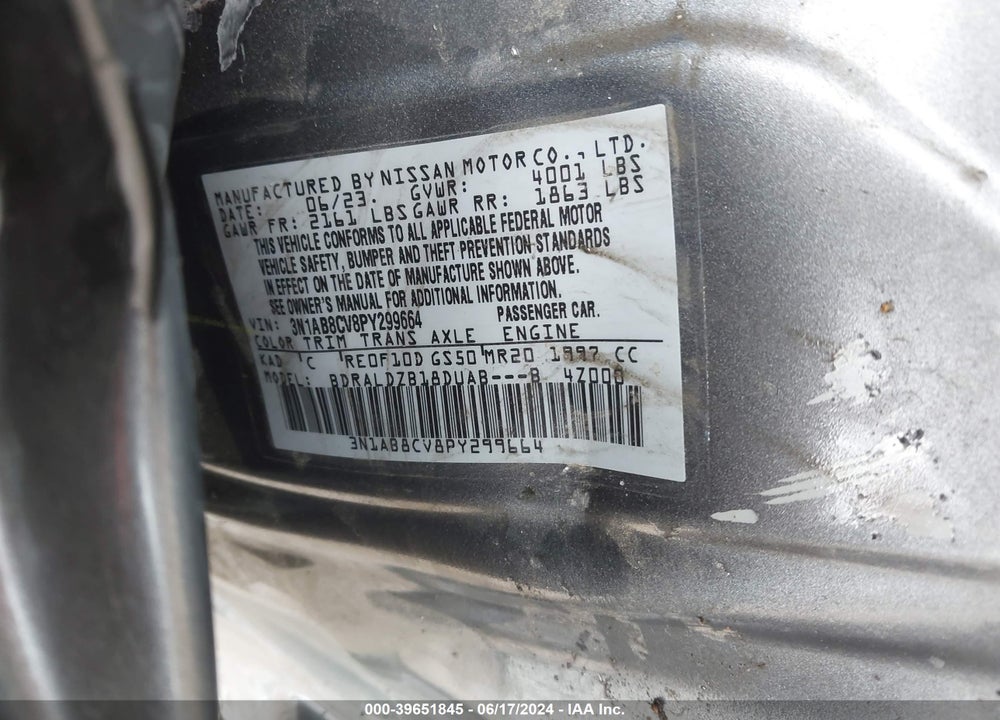 2023 NISSAN SENTRA SV XTRONIC CVT VIN: 3N1AB8CV8PY299664