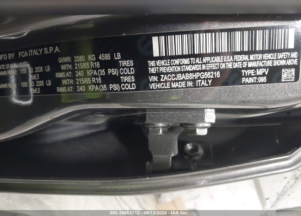 2017 JEEP RENEGADE SPORT 4X4 VIN: ZACCJBAB8HPG56216