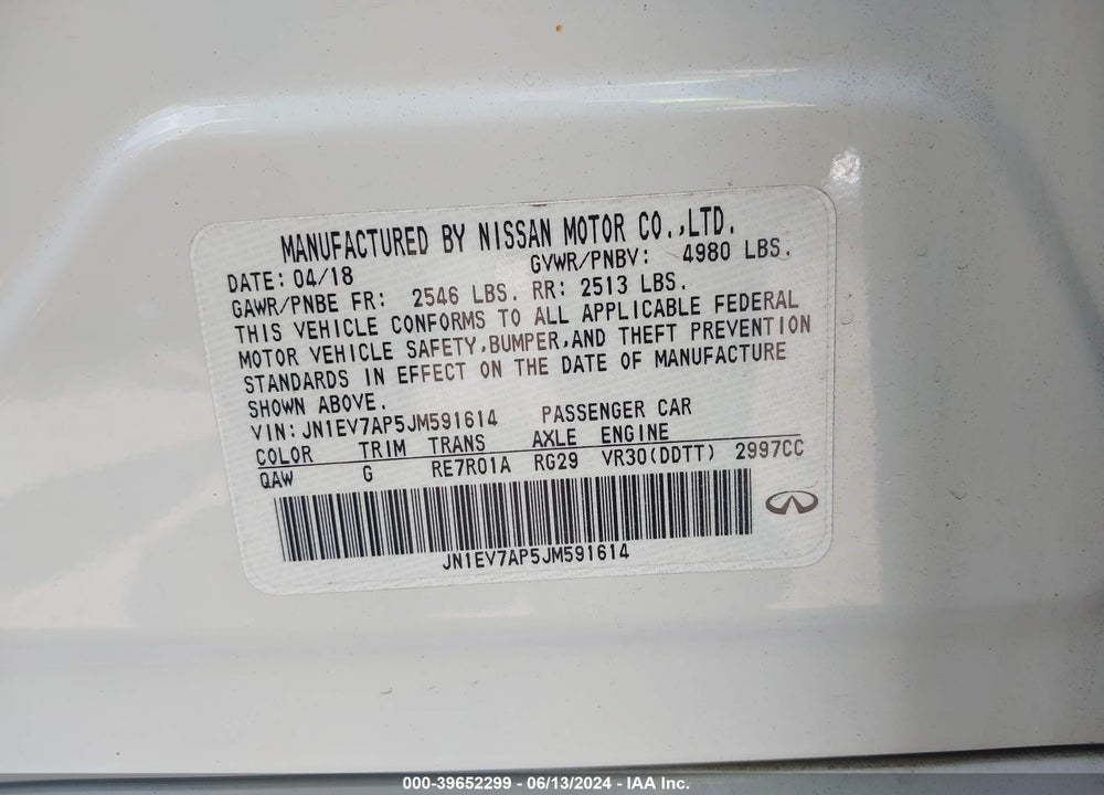 2018 INFINITI Q50 3.0T LUXE VIN: JN1EV7AP5JM591614