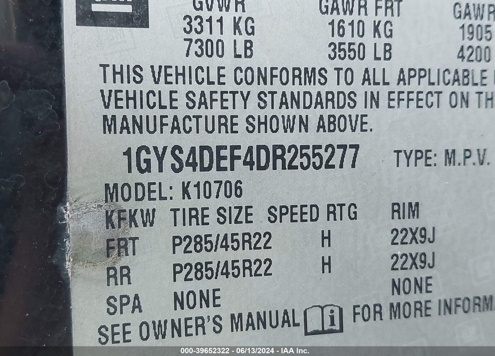 2013 CADILLAC ESCALADE PLATINUM EDITION VIN: 1GYS4DEF4DR255277