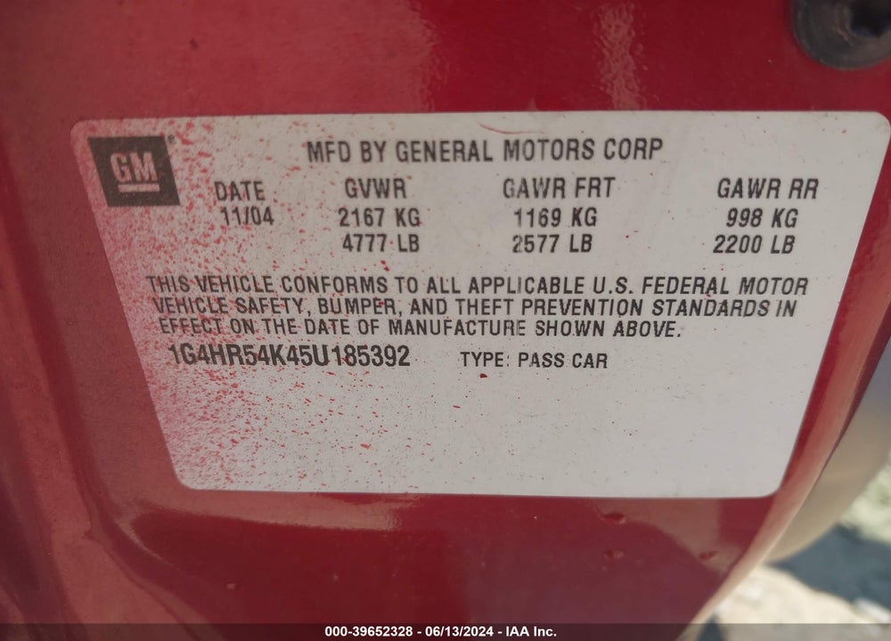 2005 BUICK LESABRE LIMITED VIN: 1G4HR54K45U185392