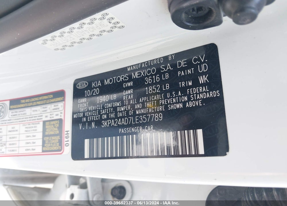 2020 KIA RIO LX VIN: 3KPA24AD7LE357789