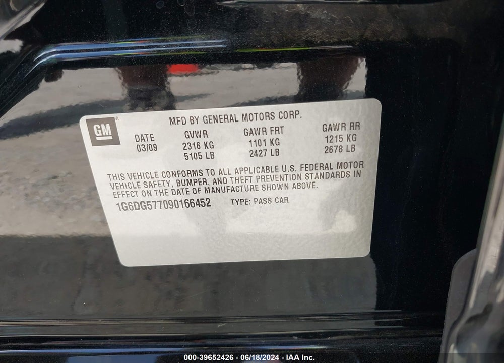 2009 CADILLAC CTS STANDARD VIN: 1G6DG577090166452
