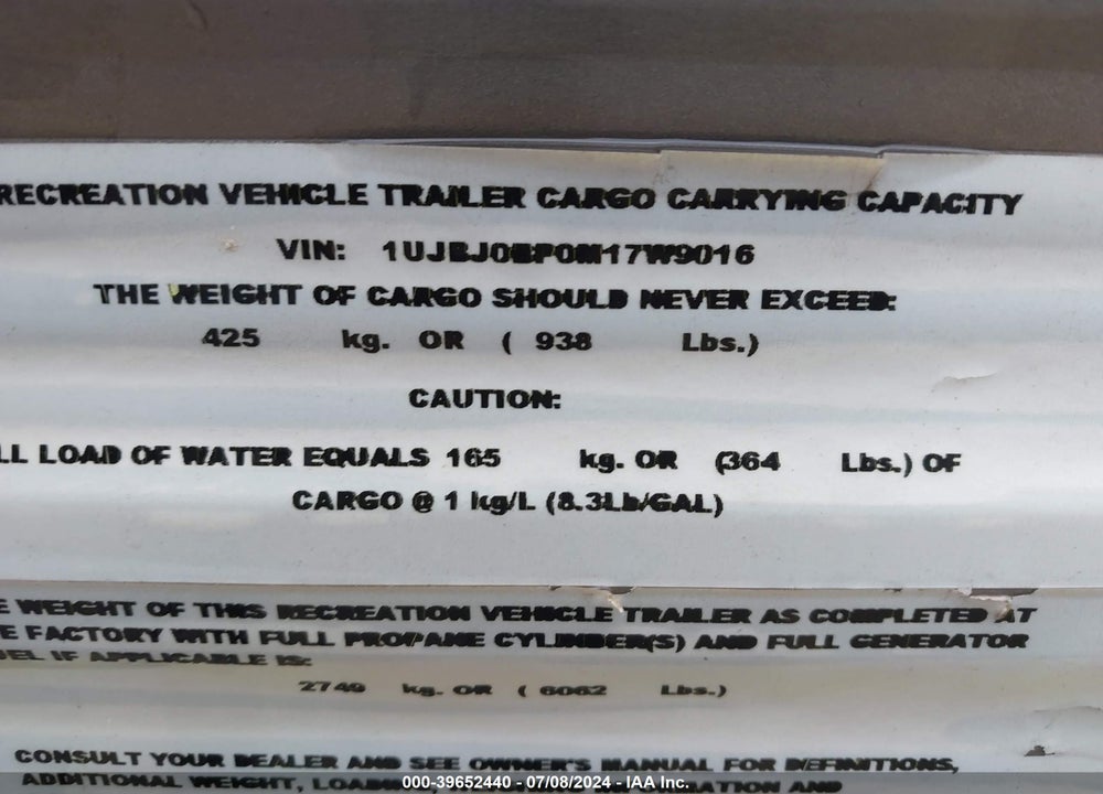 2021 JAYCO J FLIGHT VIN: 1UJBJ0BP0M17W9016