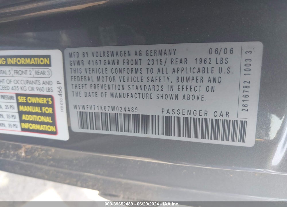 2007 VOLKSWAGEN GTI 2-DOOR/FAHRENHEIT VIN: WVWFV71K67W024489