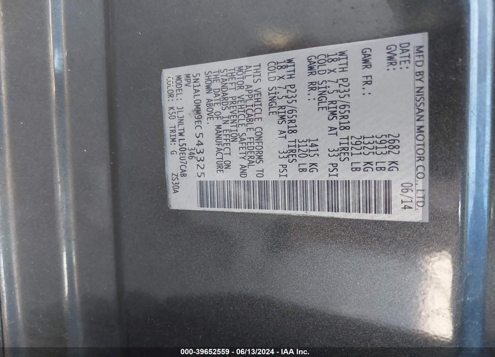 2014 INFINITI QX60 VIN: 5N1AL0MM9EC543325