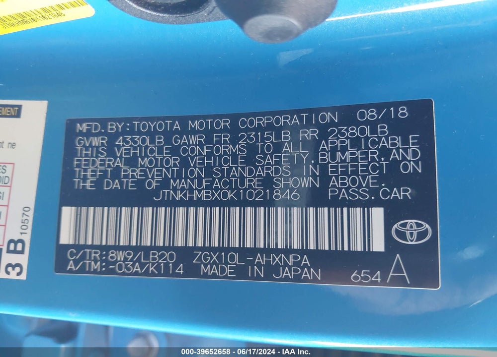 2019 TOYOTA C-HR LIMITED VIN: JTNKHMBX0K1021846