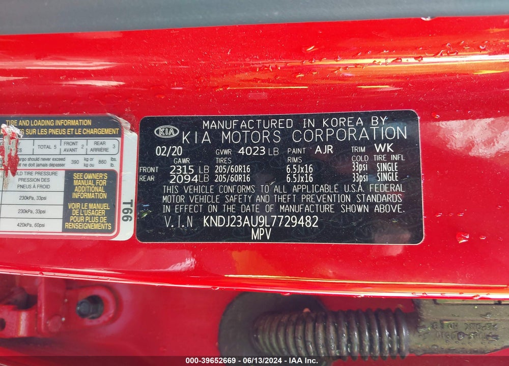 2020 KIA SOUL !/+/S VIN: KNDJ23AU9L7729482