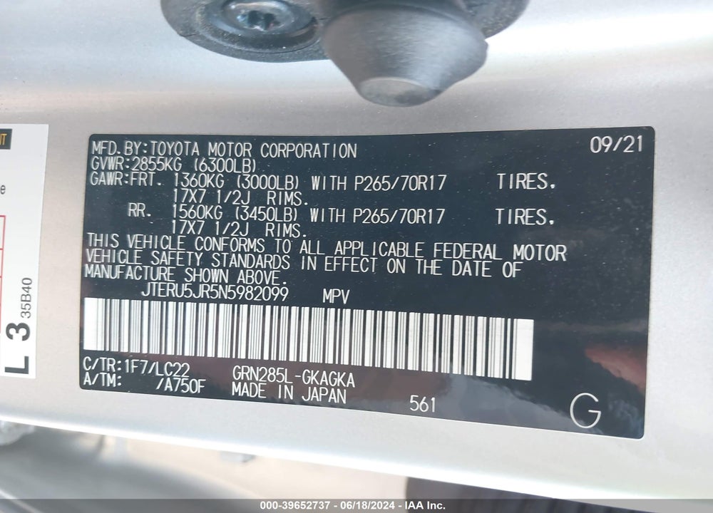 2022 TOYOTA 4RUNNER TRD OFF ROAD PREMIUM VIN: JTERU5JR5N5982099