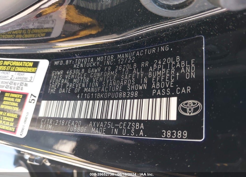 2023 TOYOTA CAMRY SE AWD VIN: 4T1G11BK0PU088398