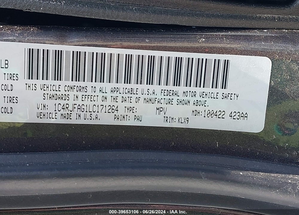 2020 JEEP GRAND CHEROKEE ALTITUDE 4X4 VIN: 1C4RJFAG1LC171264