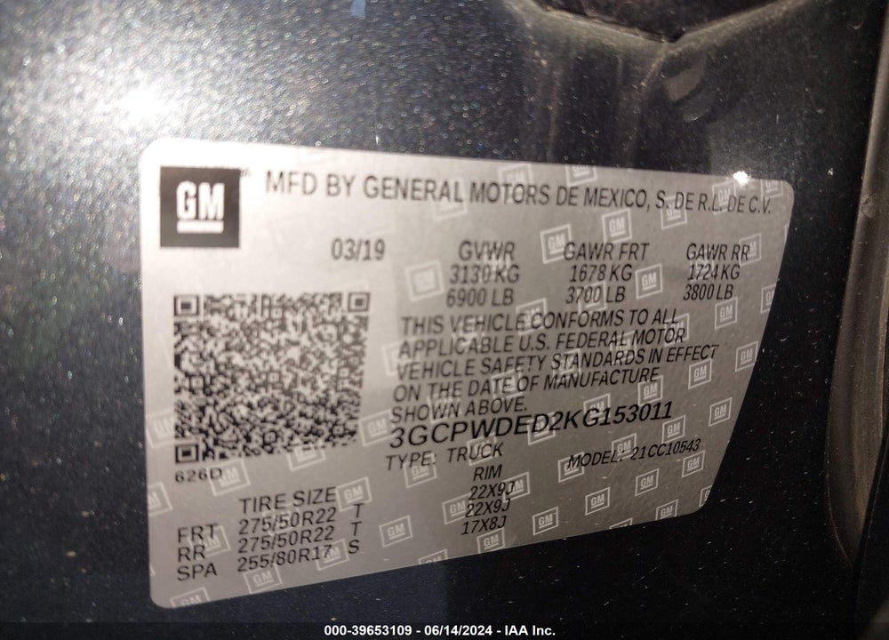 2019 CHEVROLET SILVERADO 1500 RST VIN: 3GCPWDED2KG153011