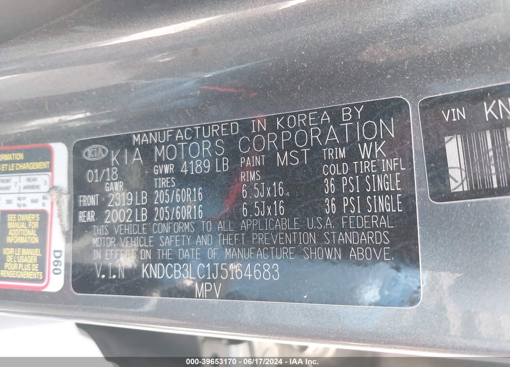 2018 KIA NIRO LX VIN: KNDCB3LC1J5164683