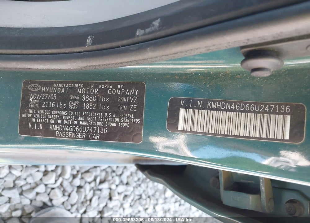 2006 HYUNDAI ELANTRA GLS/LIMITED VIN: KMHDN46D66U247136