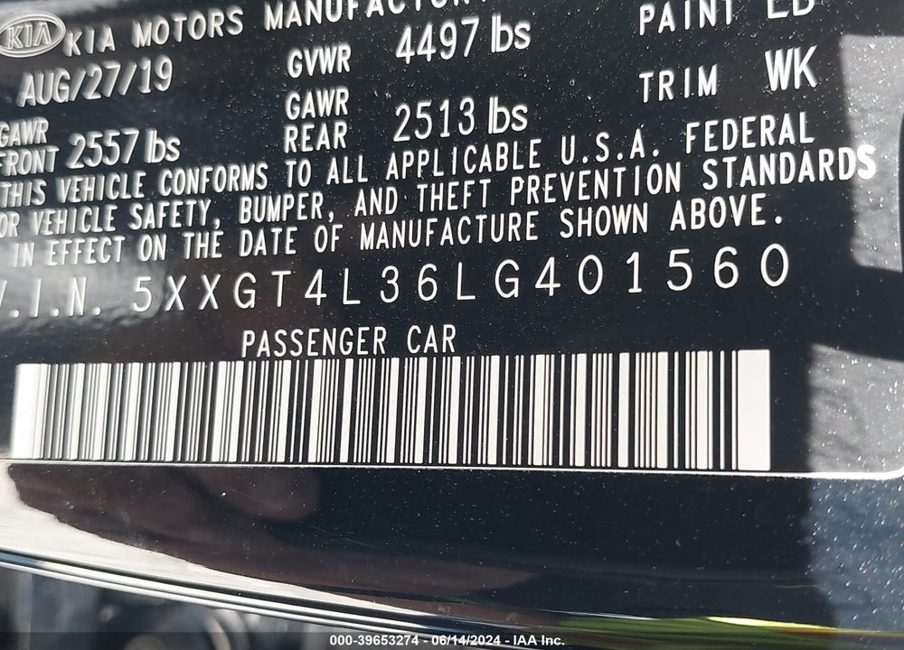 2020 KIA OPTIMA LX VIN: 5XXGT4L36LG401560