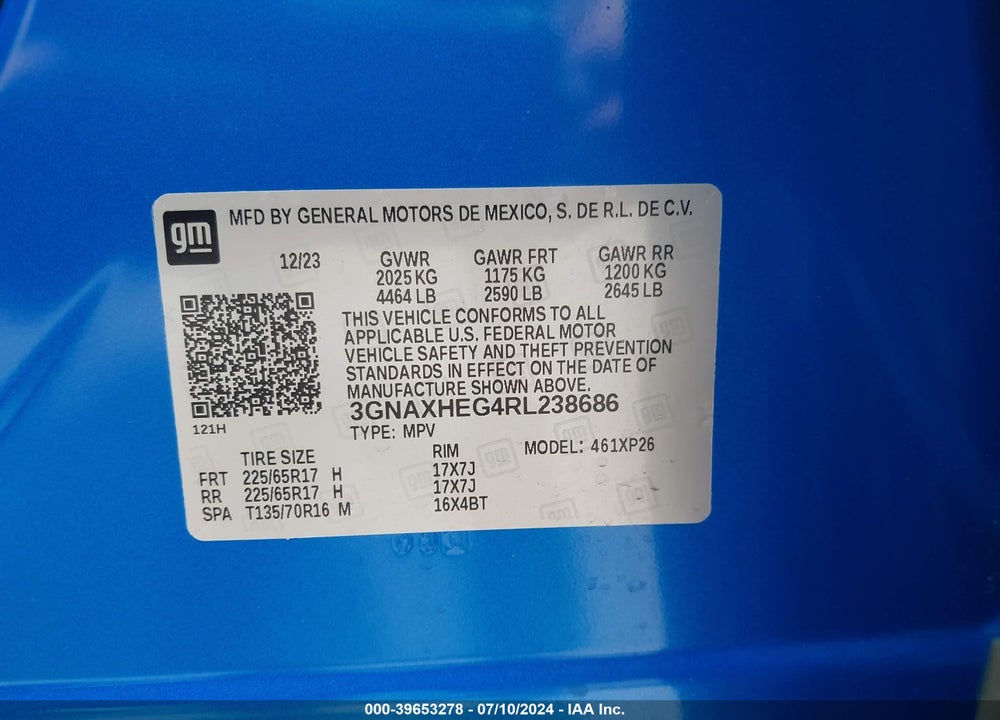 2024 CHEVROLET EQUINOX FWD LS VIN: 3GNAXHEG4RL238686