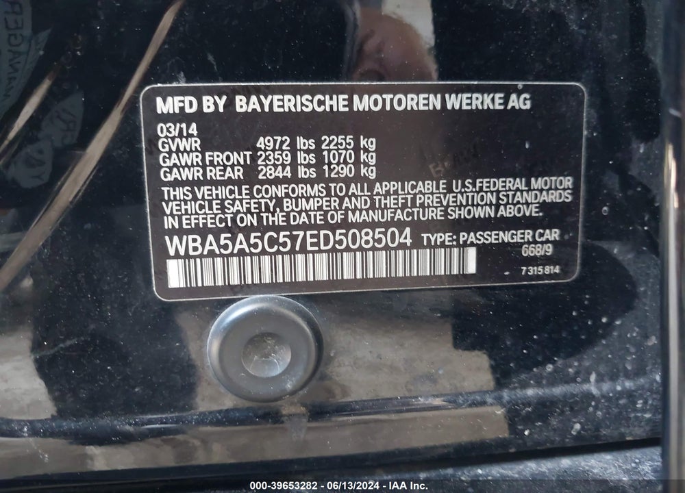 2014 BMW 528I VIN: WBA5A5C57ED508504