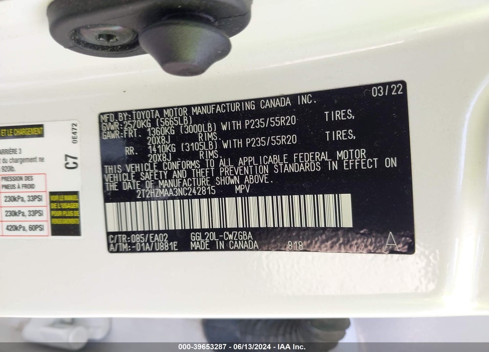 2022 LEXUS RX 350 VIN: 2T2HZMAA3NC242815