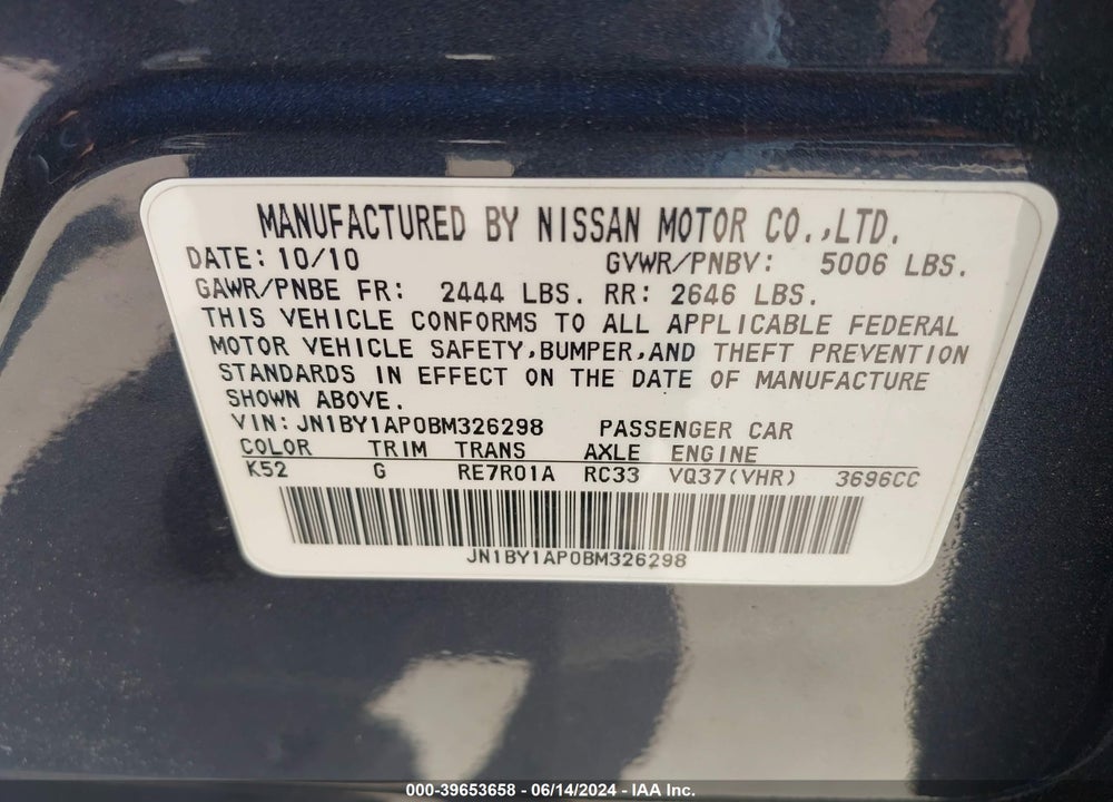 2011 INFINITI M37 VIN: JN1BY1AP0BM326298