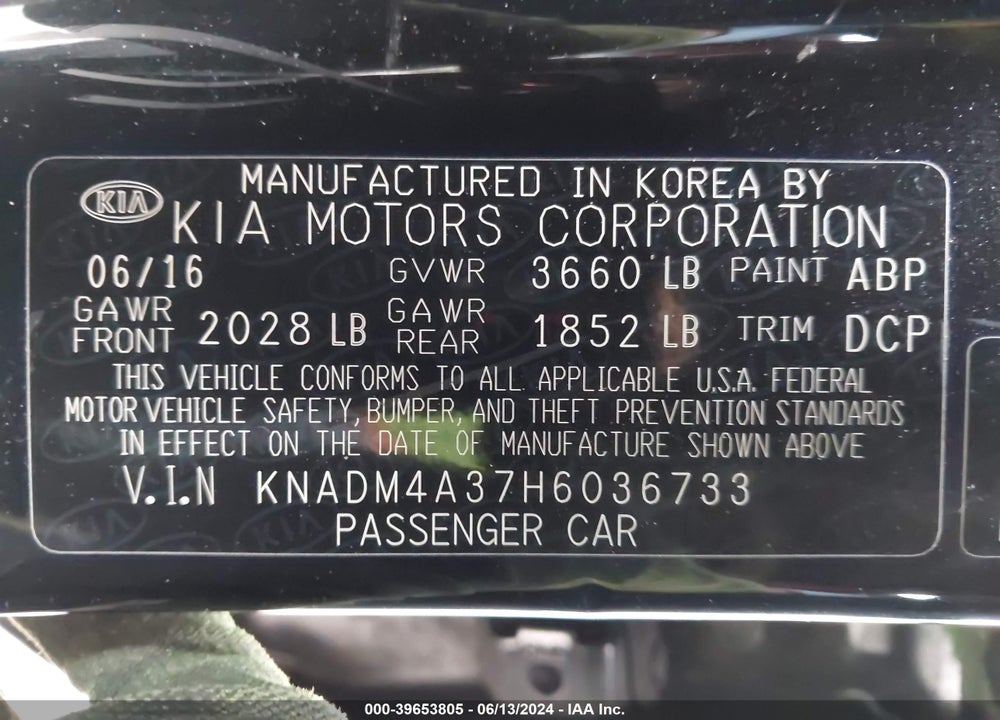 2017 KIA RIO LX VIN: KNADM4A37H6036733